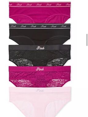 Victoria's Secret PINK 5-Pack Bikini Panties - Magenta, Black, Light Pink